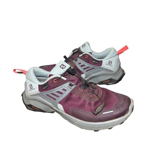 Salomon Women's Trail Running Shoes - Purple and Gray gore Tex size 8.5 - Picture 2 of 6